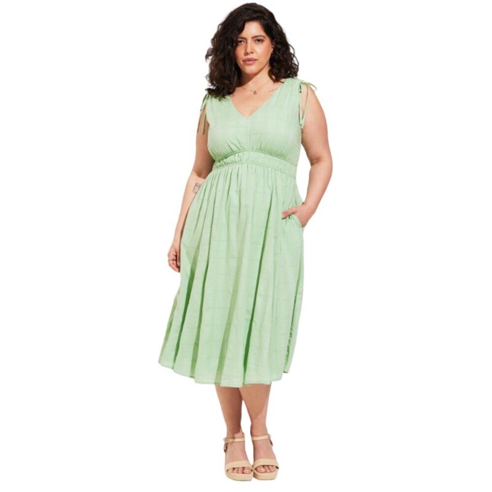 Torrid Midi Voile Tie Sleeve Dress, Hemlock Green, 1X, NWT